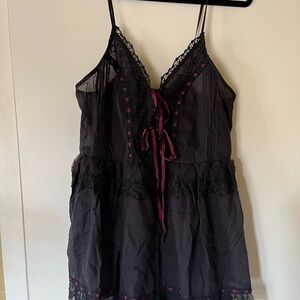 Free People Black and Pink Lace Chemise